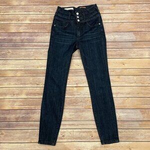 Pilcro Three Button High Rise Skinny Jeans Dark Wash